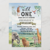 サファリワイルドワンツインズバースデーパーティーの招待 招待状 (正面/裏面)