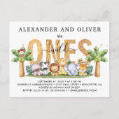 サファリワイルドワンツツインズ1st誕生日招待状 ポストカード (正面)