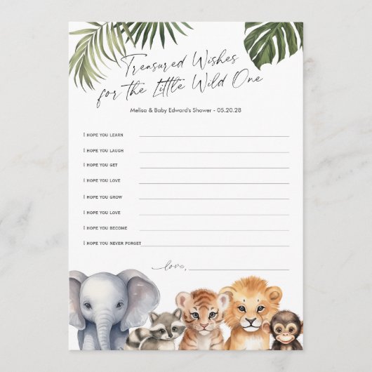 サファリワイルドワンテーマの男の赤ちゃんウィッシュカード アドバイスカード (正面)