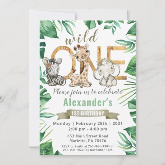 サファリワイルドワンバースデーパーティーへの招待 招待状 (正面)