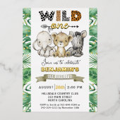 サファリワイルドワンバースデーパーティーゴールド実在フォイルインヴィ 箔招待状 (正面)