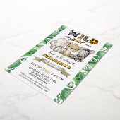 サファリワイルドワンバースデーパーティーゴールド実在フォイルインヴィ 箔招待状 (回転した状態)