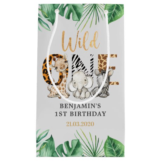 サファリワイルドワンバースデーパーティースモール抱き枕 スモールペーパーバッグ (正面)