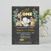 サファリワイルドワンバースデーパ実在ーティ 箔招待状 (立ち正面)