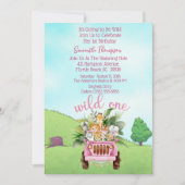 サファリワイルドワンピンクガールズバースデーパーティー 招待状 (正面)