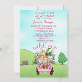 サファリワイルドワンピンクガールズバースデーパーティー 招待状