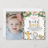 サファリワイルドワンフォト誕生日招待状forガール 招待状 (正面)