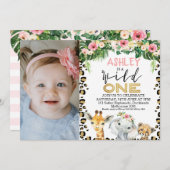 サファリワイルドワンフォト誕生日招待状forガール 招待状 (正面/裏面)