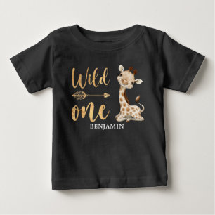 サファリワイルドワンベビーアニマルズ第1回誕生日ベビー ベビーTシャツ