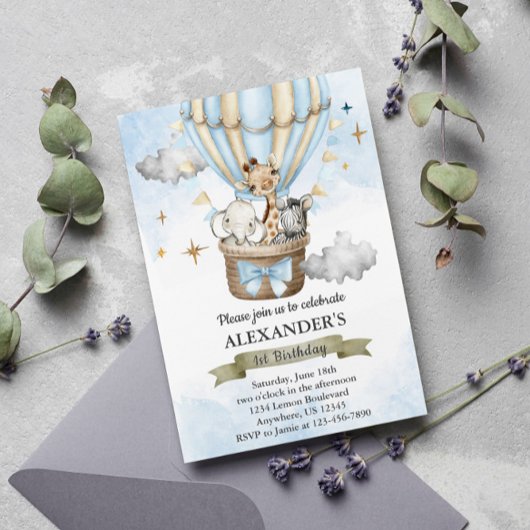 サファリワイルドワンホットエアバルーンバースデーパーティー 招待状