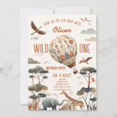 サファリワイルドワンホットエアバルーン&ジャングル誕生日 招待状 (正面)