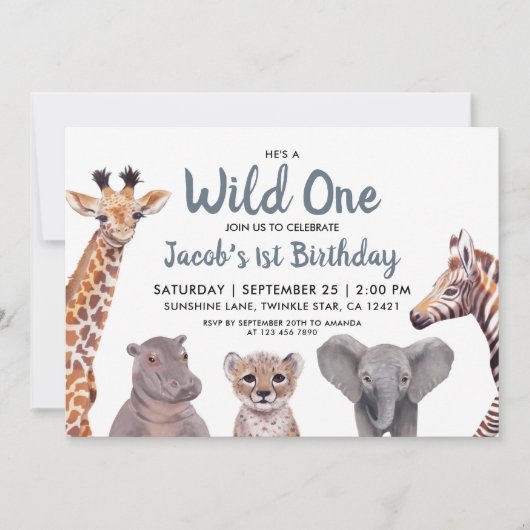 サファリワイルドワンボーイ1歳の誕生日 招待状 (正面)