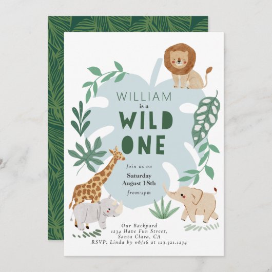 サファリワイルドワンボーイ1st誕生日招待状 招待状 (正面/裏面)