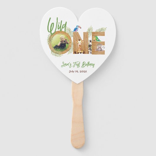 サファリワイルドワン写真1st誕生日アニマルズウッドNa ハンドファン (正面)