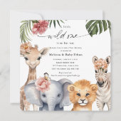 サファリワイルドワン彼女の方法ベビーガールシャワー 招待状 (正面)