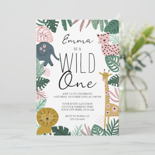 サファリワイルドワン招待状ジャングルファースト誕生日 招待状 (スタンド正面)