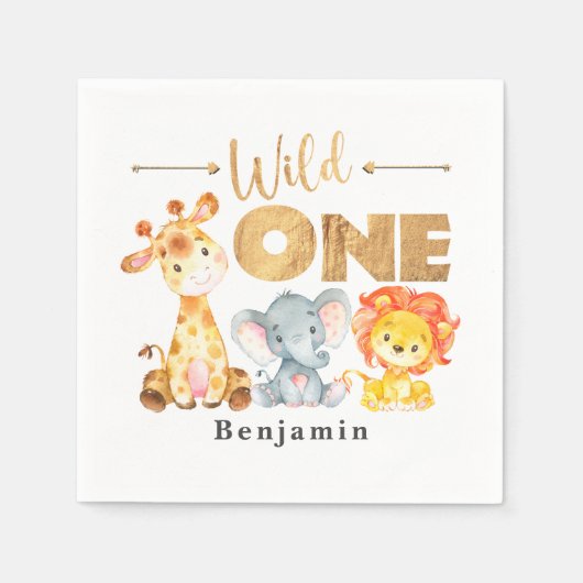 サファリワイルドワン誕生日ナプキンス スタンダードカクテルナプキン (正面)