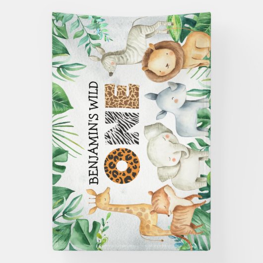 サファリワイルドワン誕生日ライオンライオンエレファントキリンBan 横断幕 (縦)