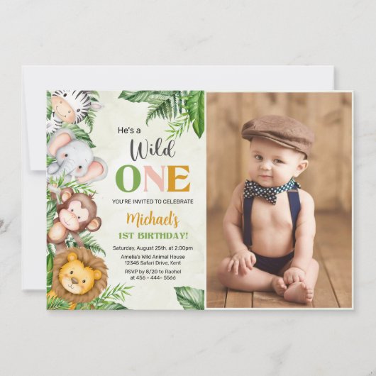 サファリワイルドワン誕生日写真 招待状 (正面)