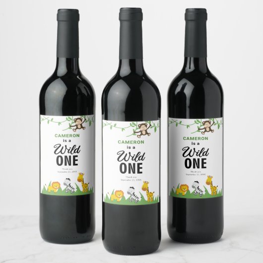 サファリワイルドワン1歳の誕生日かわいいかわいい ワインラベル (ボトル)