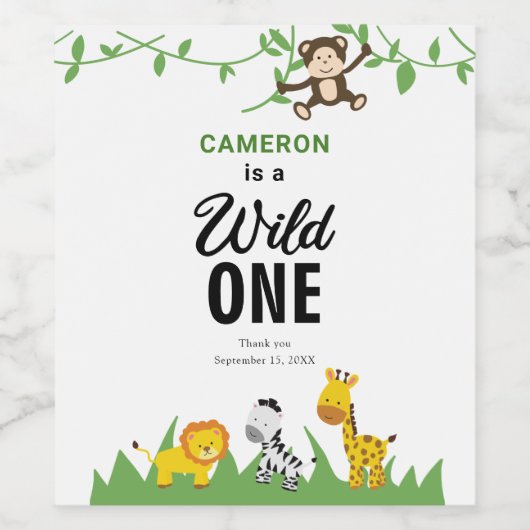 サファリワイルドワン1歳の誕生日かわいいかわいい ワインラベル (シングルラベル)