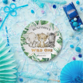 サファリワイルドワン1歳の誕生日ライオンゼブラゾウ ペーパープレート (パーティー)