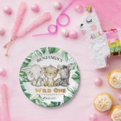 サファリワイルドワン1歳の誕生日ライオンゼブラゾウ ペーパープレート (パーティー)