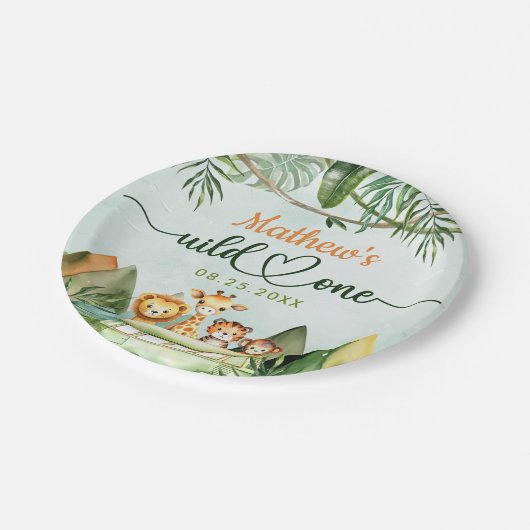 サファリワイルドワン1歳の誕生日 ペーパープレート (アングル)