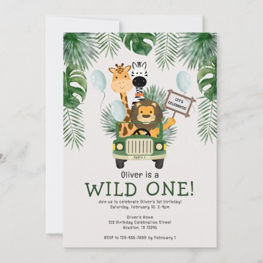 サファリワイルドワン1歳パーティの招待状 招待状 (正面)