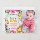 サファリワイルドワン1stガール誕生日写真 サンキューカード (正面)