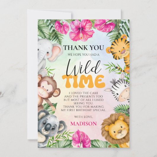 サファリワイルドワン1stガール誕生日 サンキューカード (正面)