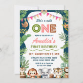 サファリワイルドワン1stガール誕生日 招待状 (正面)