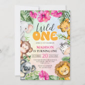 サファリワイルドワン1stガール誕生日 招待状 (正面)