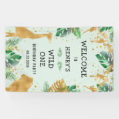 サファリワイルドワン1st誕生日パーティーグリーンウェルカム 横断幕 (横)