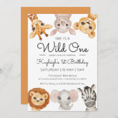 サファリワイルドワン1st誕生日招待状ボーイガール 招待状 (正面/裏面)