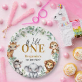 サファリワイルドワン |ジャングル動物の誕生日 ペーパープレート (パーティー)