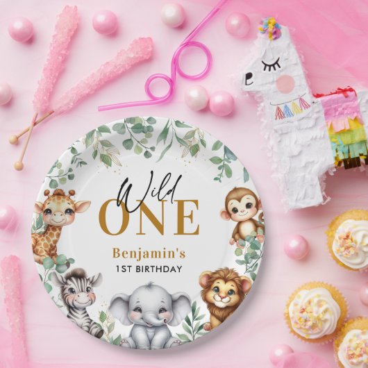 サファリワイルドワン |ジャングル動物の誕生日 ペーパープレート (パーティー)