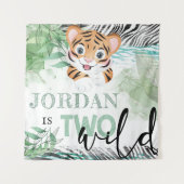 サファリワイルド 2歳の誕生日 ライオン パーソナライズド タペストリー (正面)