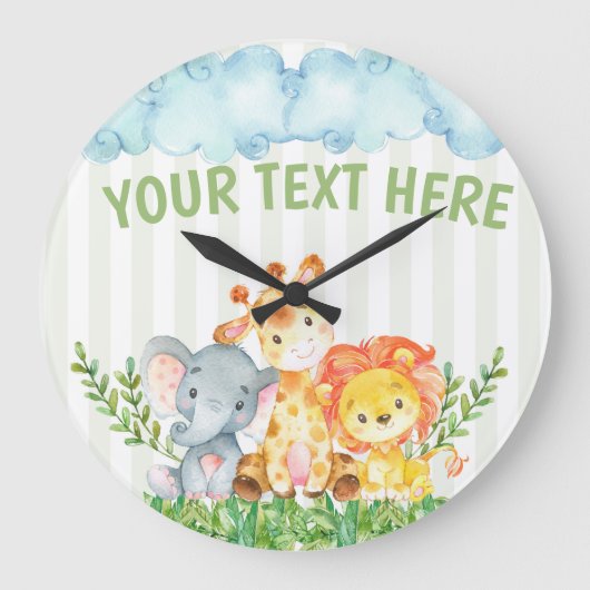 サファリージャングル動物園の動物のベッドルームクロック ラージ壁時計 (正面)