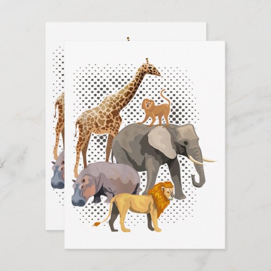 サファリ分隊アフリカのサファリ動物おもしろい動物園のアニメーション エンクロージャーカード (正面/裏面)