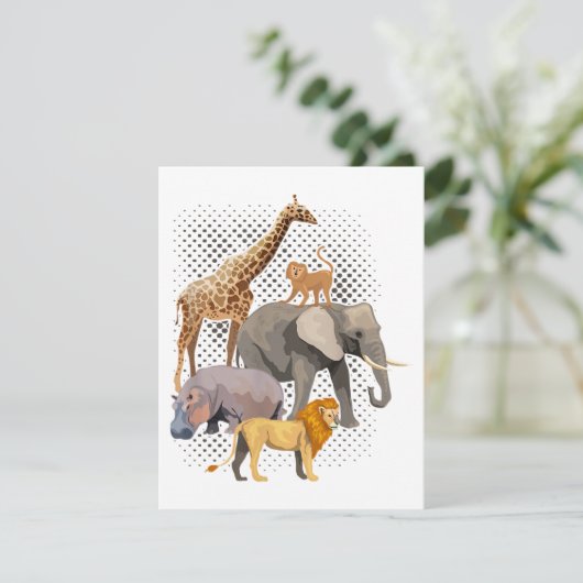 サファリ分隊アフリカのサファリ動物おもしろい動物園のアニメーション エンクロージャーカード (スタンド正面)