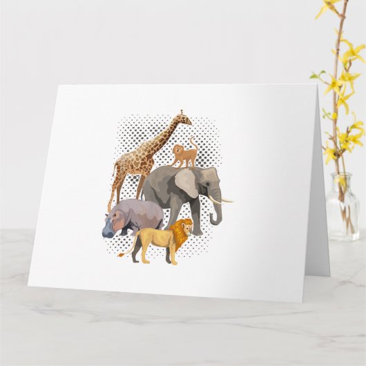 サファリ分隊アフリカのサファリ動物おもしろい動物園のアニメーション カード (黄色い花)