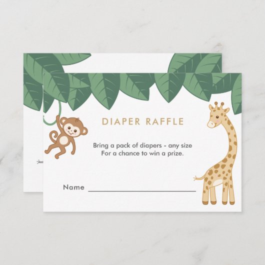 サファリ動物おむつラッフルカード 出欠カード (正面/裏面)
