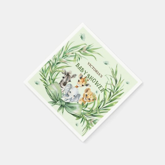 サファリ動物かわいいバウ赤ちゃんシャワー スタンダードカクテルナプキン (角)