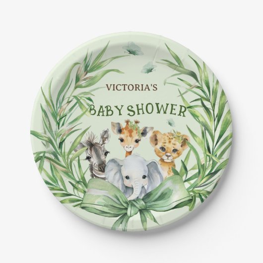 サファリ動物かわいいバウ赤ちゃんシャワー ペーパープレート (正面)