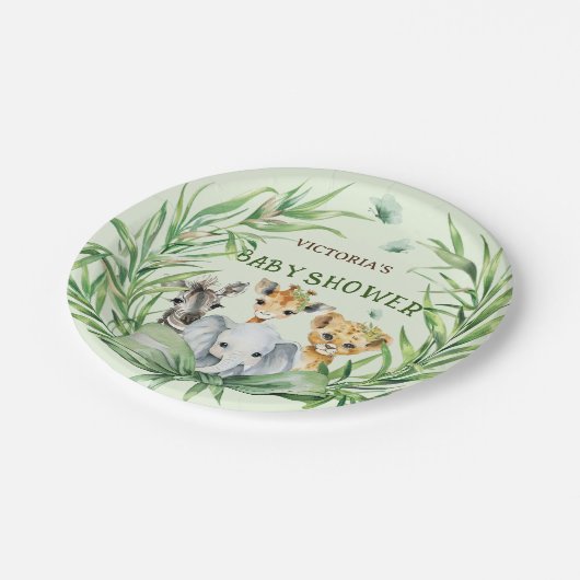 サファリ動物かわいいバウ赤ちゃんシャワー ペーパープレート (アングル)