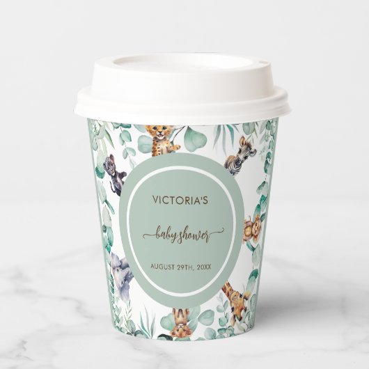 サファリ動物かわいい植物性ベビーシャワー 紙コップ (正面)