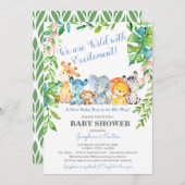 サファリ動物が野生のジャングルの男の子のベビーシャワー 招待状 (正面/裏面)