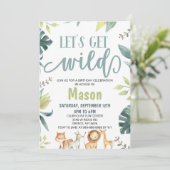 サファリ動物が野生のジャングルの誕生日パーティーを楽しもう 招待状 (スタンド正面)