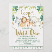 サファリ動物たちが野生の1歳の誕生日招待状 招待状 (正面)